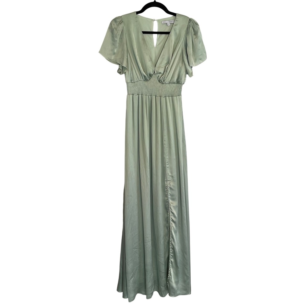 Baltic Born Katya Maxi Dress Sage‎ Green Shimmer V-Neck Flutter Sleeve Small